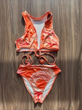Orange Patterned Two-Piece Bikini Set